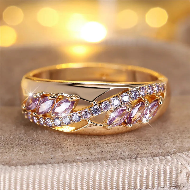 Cute Female Purple Zircon Stone Engagement Ring Vintage Rose Gold Color Wedding Jewelry for Women