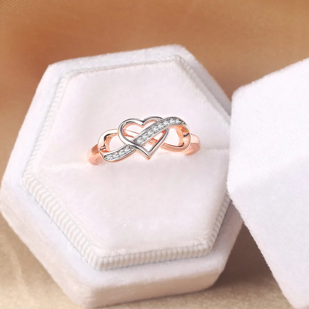 Romantic Infinity Heart Love Rings for Women Wedding Engagement Couple Rings Crystal Zircon Accessories Fashion Jewelry DZR026
