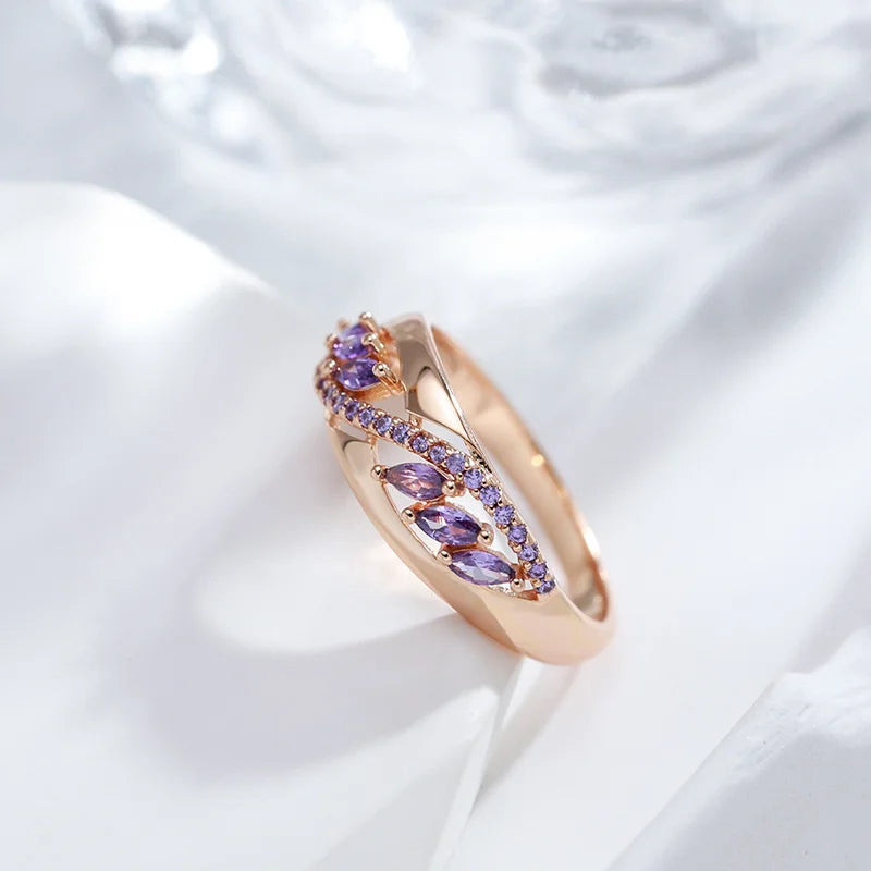 Cute Female Purple Zircon Stone Engagement Ring Vintage Rose Gold Color Wedding Jewelry for Women