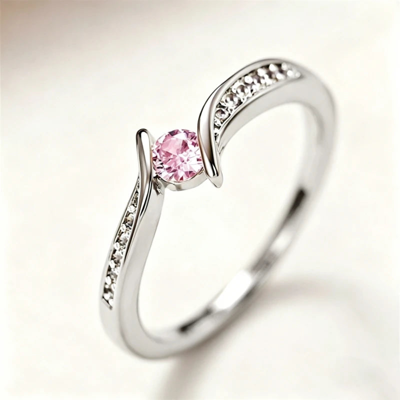 Elegant Minimalist Women's Ring with Shiny Round CZ Inlay - Perfect for Weddings and Engagements