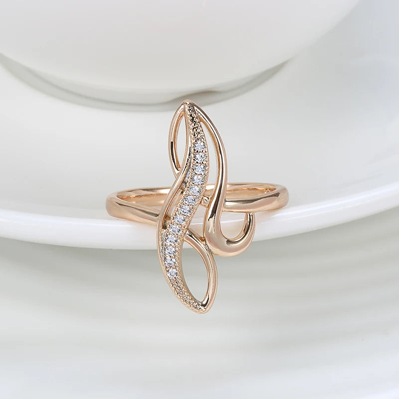 Elegant Geometric Texture Natural White Zircon Rings for Women 585 Gold Wedding Party Personality Rings Fashion Fine Jewelry