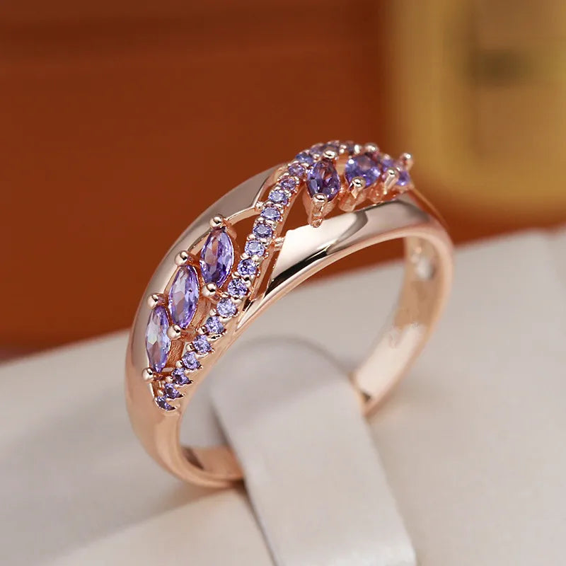 Cute Female Purple Zircon Stone Engagement Ring Vintage Rose Gold Color Wedding Jewelry for Women