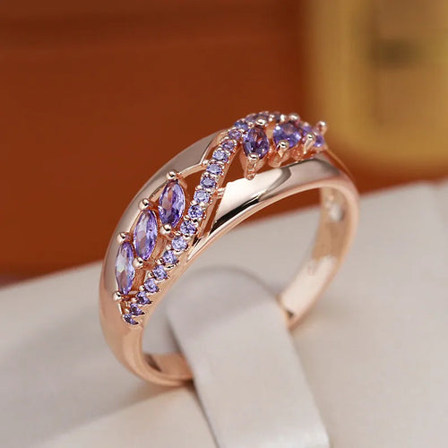 Cute Female Purple Zircon Stone Engagement Ring Vintage Rose Gold Color Wedding Jewelry for Women