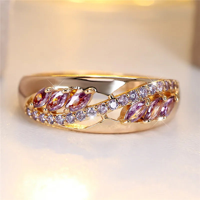 Cute Female Purple Zircon Stone Engagement Ring Vintage Rose Gold Color Wedding Jewelry for Women