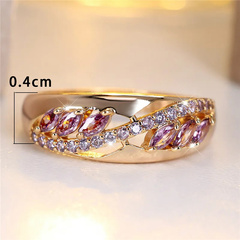 Cute Female Purple Zircon Stone Engagement Ring Vintage Rose Gold Color Wedding Jewelry for Women