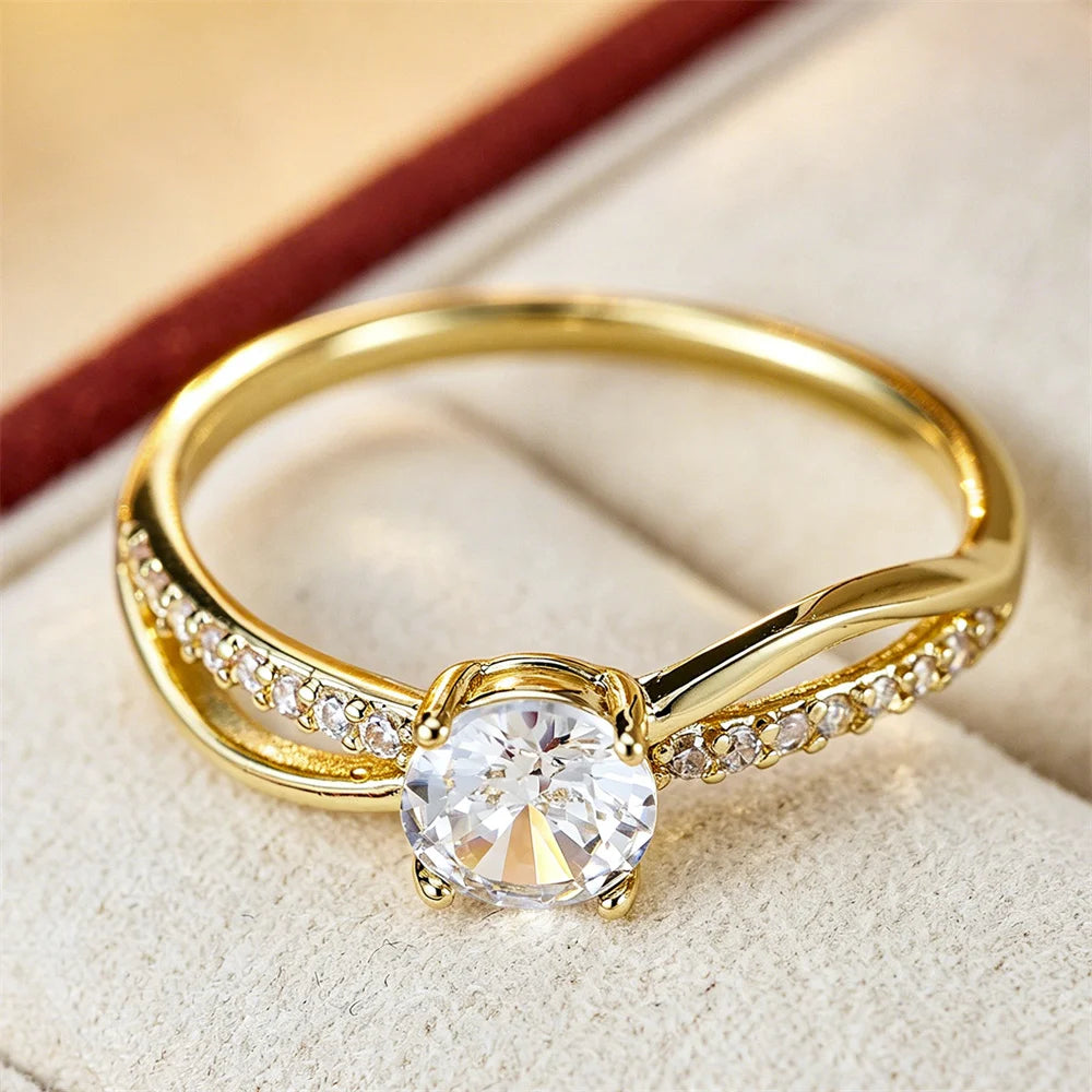 Luxury Women's Vintage Gold Color Cross Thin Rings with Crystal Zircon for Engagement and Wedding Jewelry