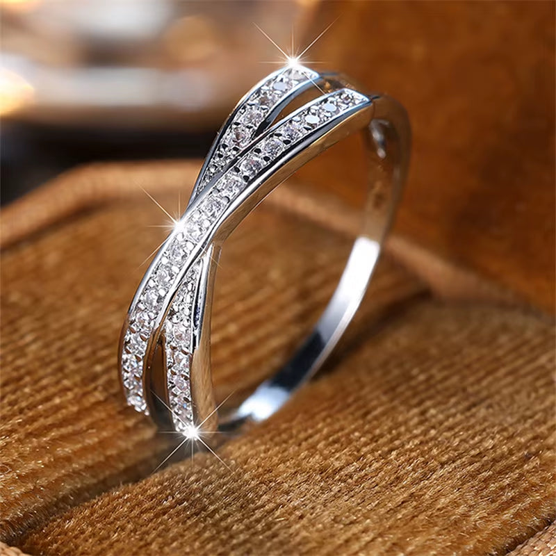Minimalist Stacking Crossed Wedding Bands in Black, Gold, and Silver with Colored Stones and White Zircon - Elegant Thin Rings for Women