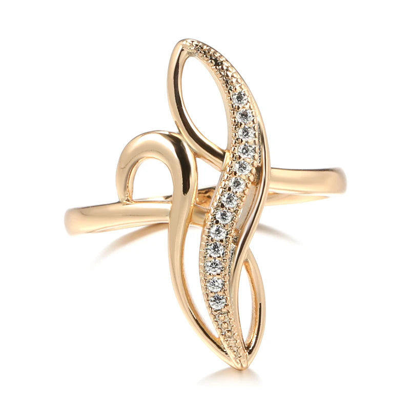 Elegant Geometric Texture Natural White Zircon Rings for Women 585 Gold Wedding Party Personality Rings Fashion Fine Jewelry