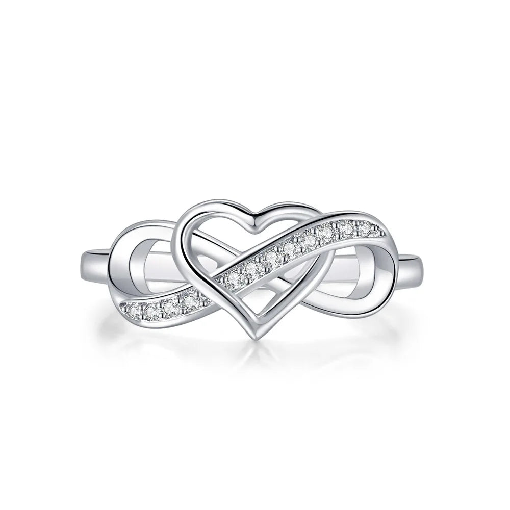 Romantic Infinity Heart Love Rings for Women Wedding Engagement Couple Rings Crystal Zircon Accessories Fashion Jewelry DZR026