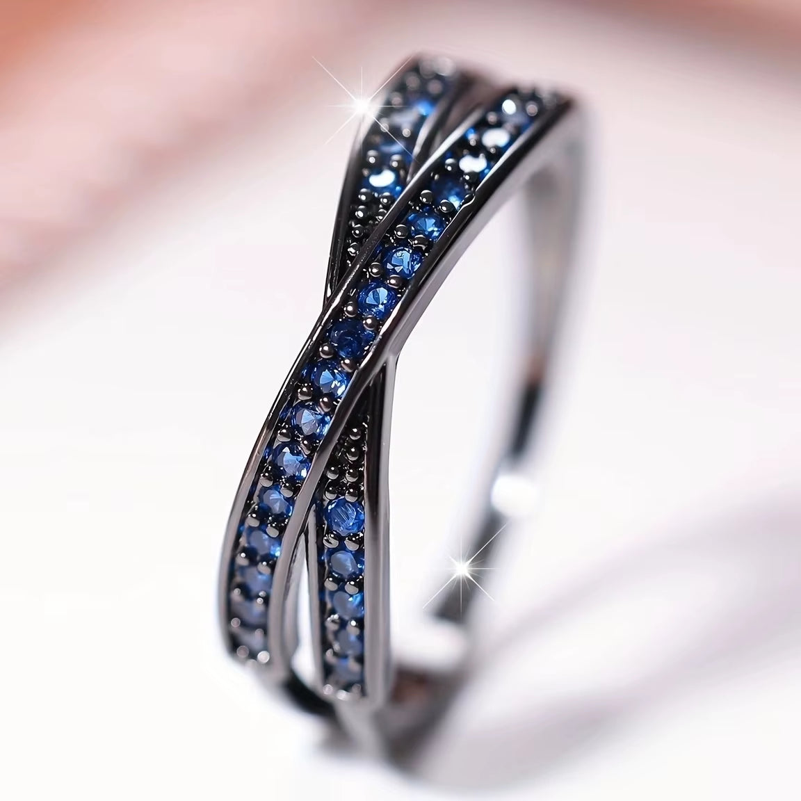 Minimalist Stacking Crossed Wedding Bands in Black, Gold, and Silver with Colored Stones and White Zircon - Elegant Thin Rings for Women
