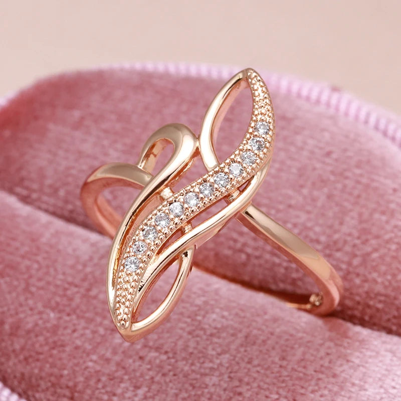 Elegant Geometric Texture Natural White Zircon Rings for Women 585 Gold Wedding Party Personality Rings Fashion Fine Jewelry