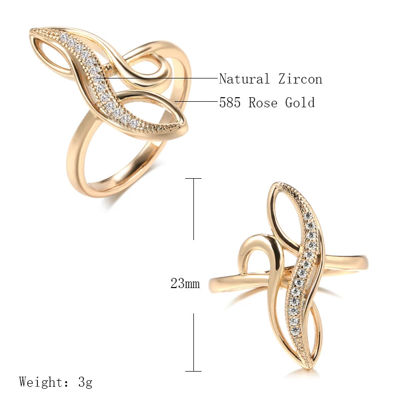 Elegant Geometric Texture Natural White Zircon Rings for Women 585 Gold Wedding Party Personality Rings Fashion Fine Jewelry