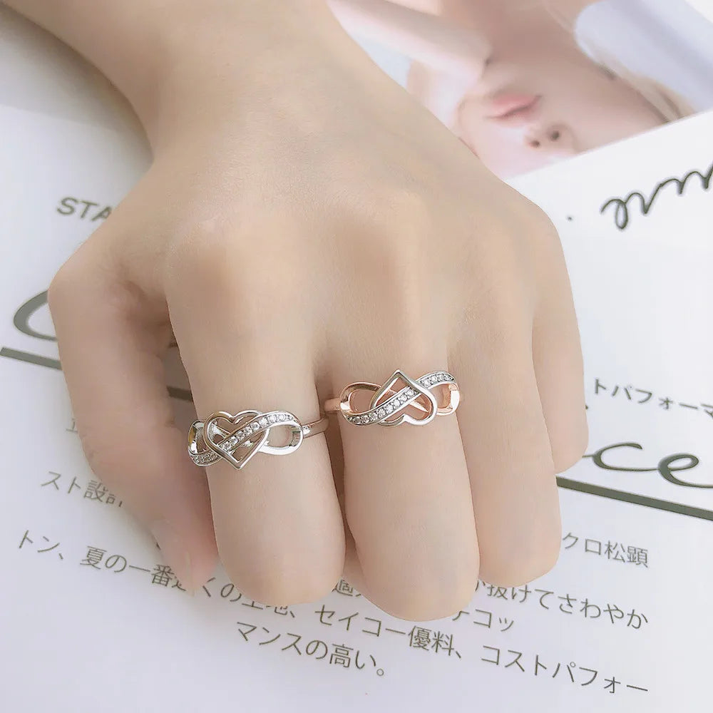 Romantic Infinity Heart Love Rings for Women Wedding Engagement Couple Rings Crystal Zircon Accessories Fashion Jewelry DZR026