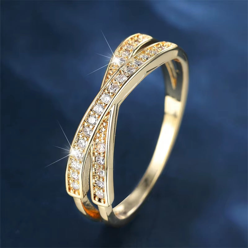 Minimalist Stacking Crossed Wedding Bands in Black, Gold, and Silver with Colored Stones and White Zircon - Elegant Thin Rings for Women