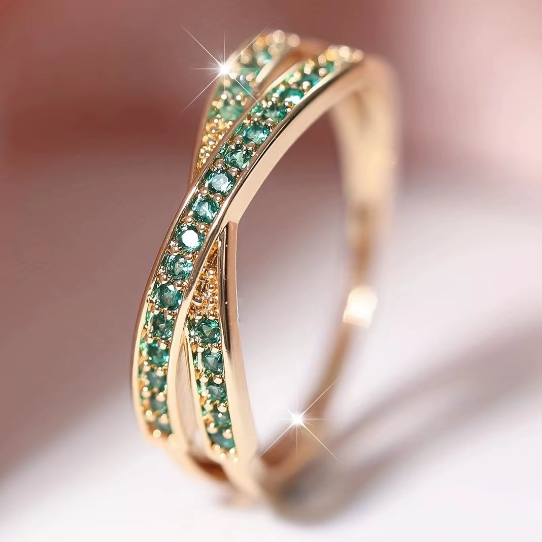 Minimalist Stacking Crossed Wedding Bands in Black, Gold, and Silver with Colored Stones and White Zircon - Elegant Thin Rings for Women