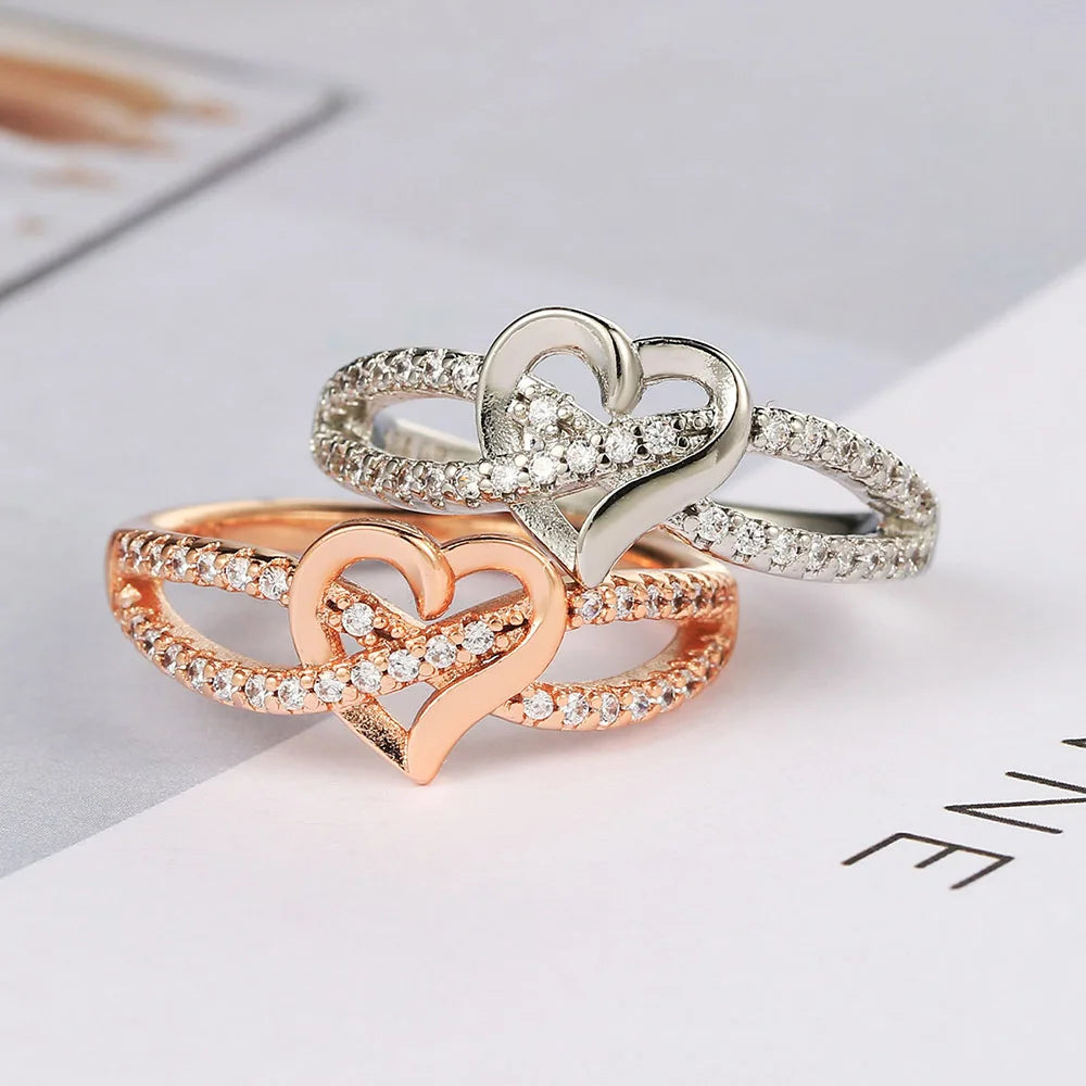 Romantic Infinity Heart Love Rings for Women Wedding Engagement Couple Rings Crystal Zircon Accessories Fashion Jewelry DZR026